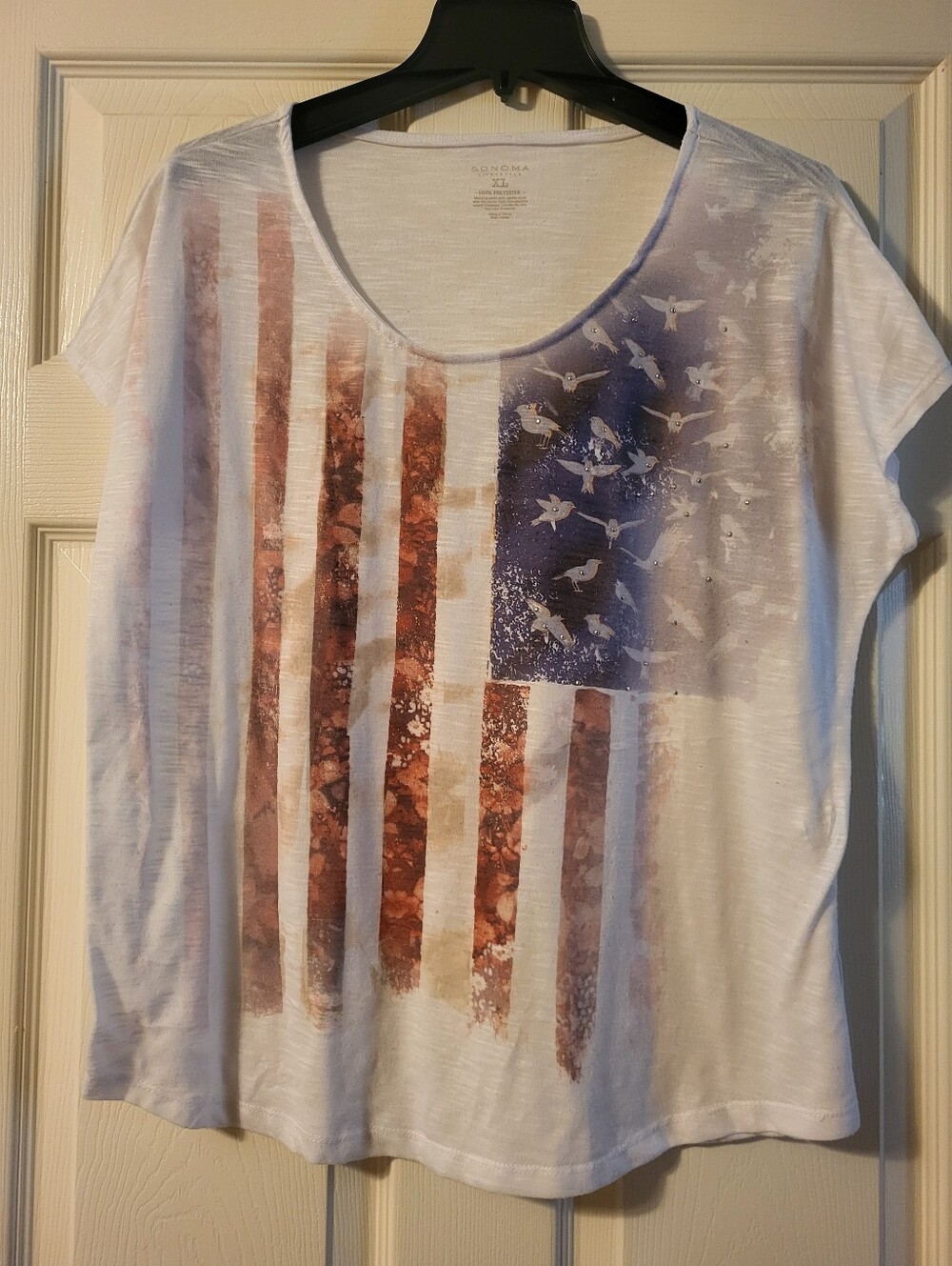 Sonoma White Short Sleeve Tee with Distressed Flag Graphic XL